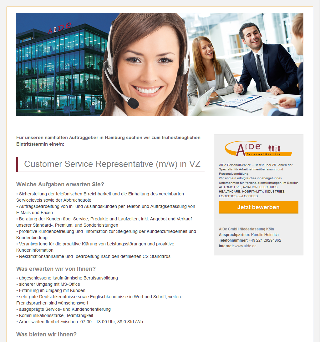 Stellenausschreibung OnePage Template